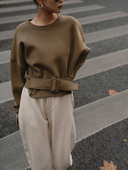 Kuşaklı Kısa Sweatshirt