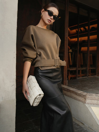 Kuşaklı Kısa Sweatshirt