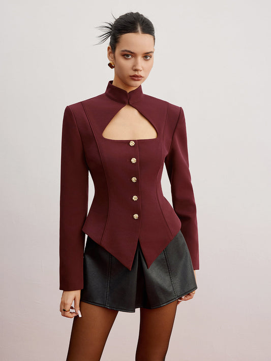 Kesik Detaylı Omuz Vatkalı Slim Fit Blazer
