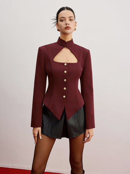 Kesik Detaylı Omuz Vatkalı Slim Fit Blazer