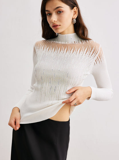 Balıkçı Yaka Şeffaf Detaylı Örgü Üst