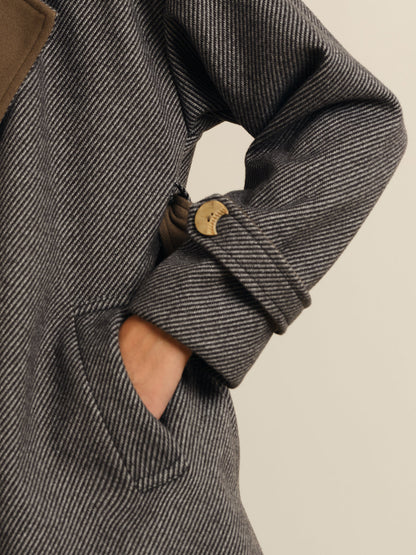 Oversize Kontrast Yaka Kemerli Yün Palto