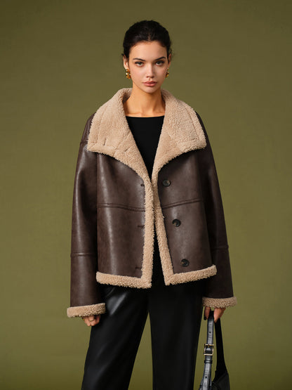 Yün Detay Deri Ceket