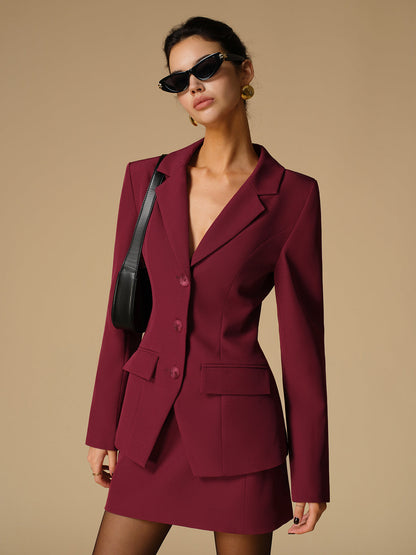 Yırtmaç Detaylı Düğmeli Dar Kesim Blazer Ceket