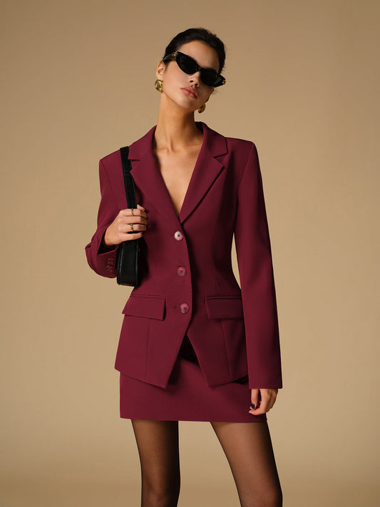 Yırtmaç Detaylı Düğmeli Dar Kesim Blazer Ceket