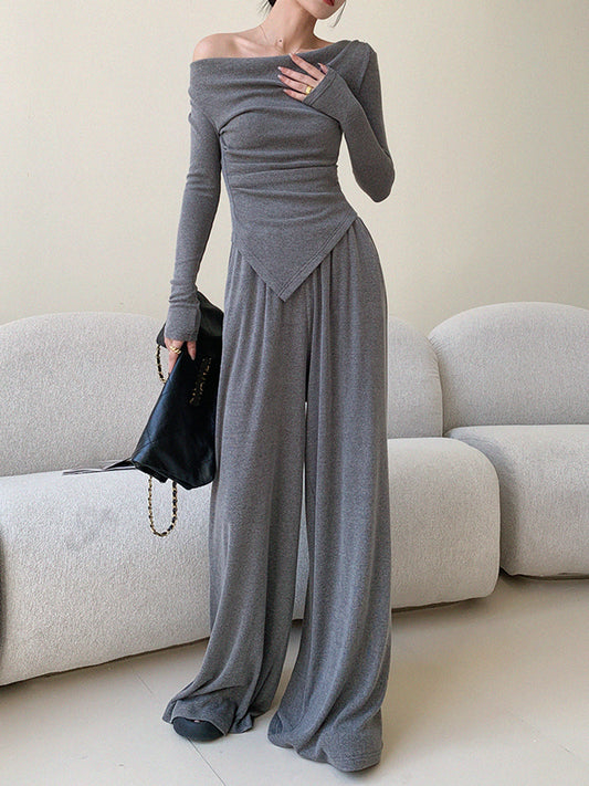 Asimetrik Drapeli Basic Pantolon Takım