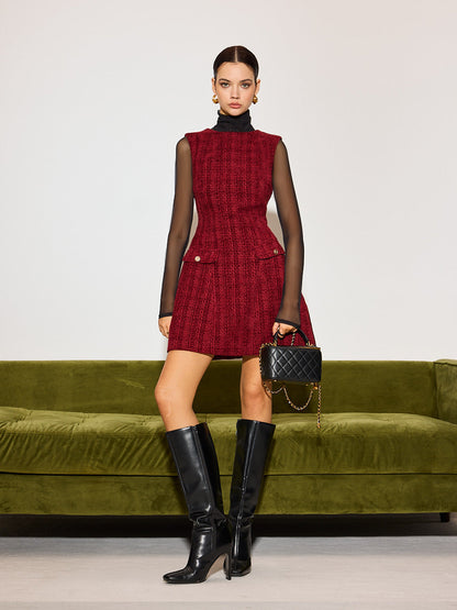 Minimalist Tweed Askılı Kısa Elbise