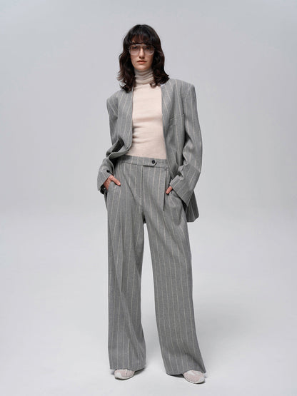Yün Karışımlı Çizgili Tweed Pantolon