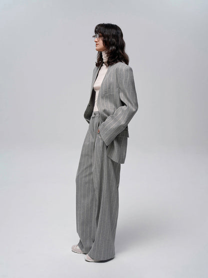 Yün Karışımlı Çizgili Tweed Pantolon