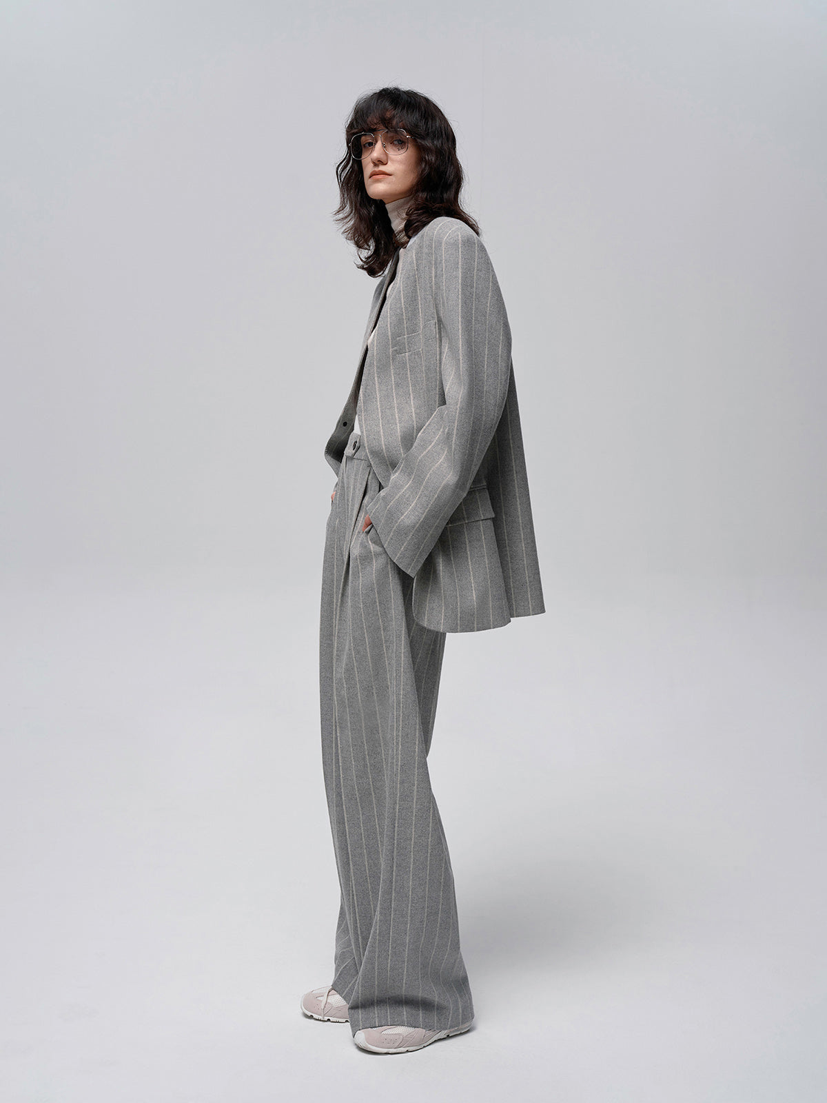 Yün Karışımlı Çizgili Tweed Pantolon
