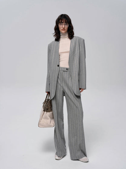 Yün Karışımlı Çizgili Tweed Pantolon