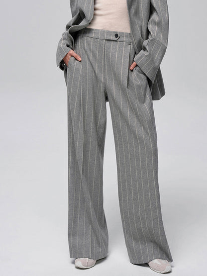 Yün Karışımlı Çizgili Tweed Pantolon