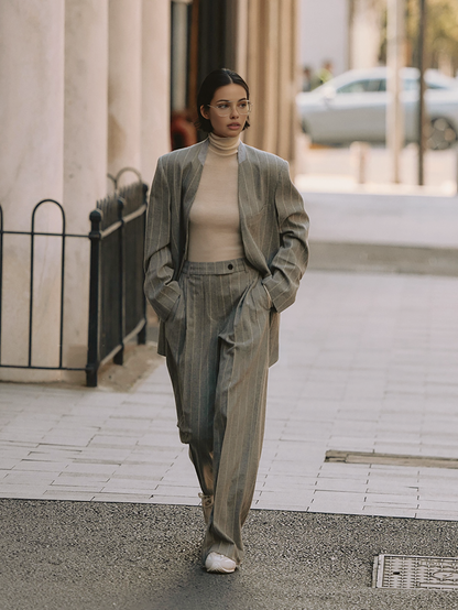 Yün Karışımlı Çizgili Tweed Pantolon