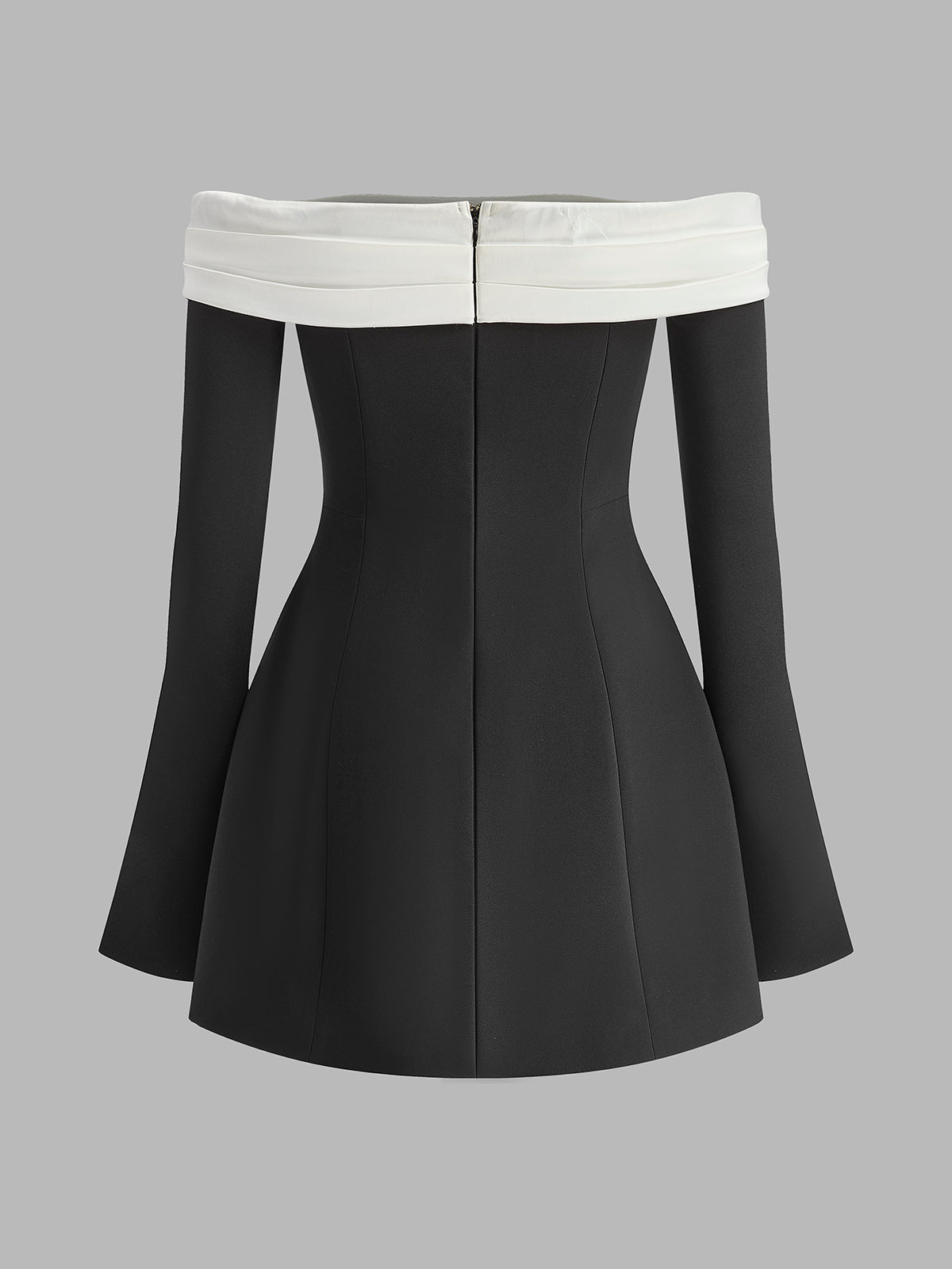 Renk Bloklu Omuz Açık Volan Kol Elbise