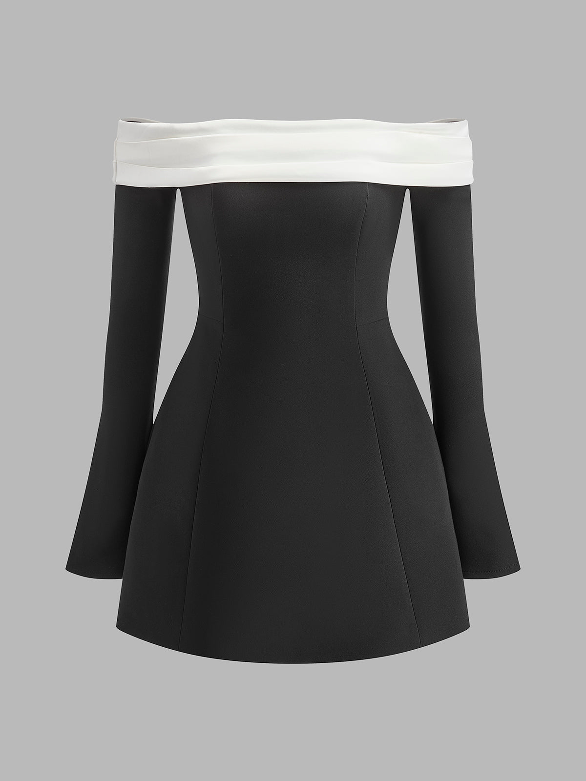 Renk Bloklu Omuz Açık Volan Kol Elbise