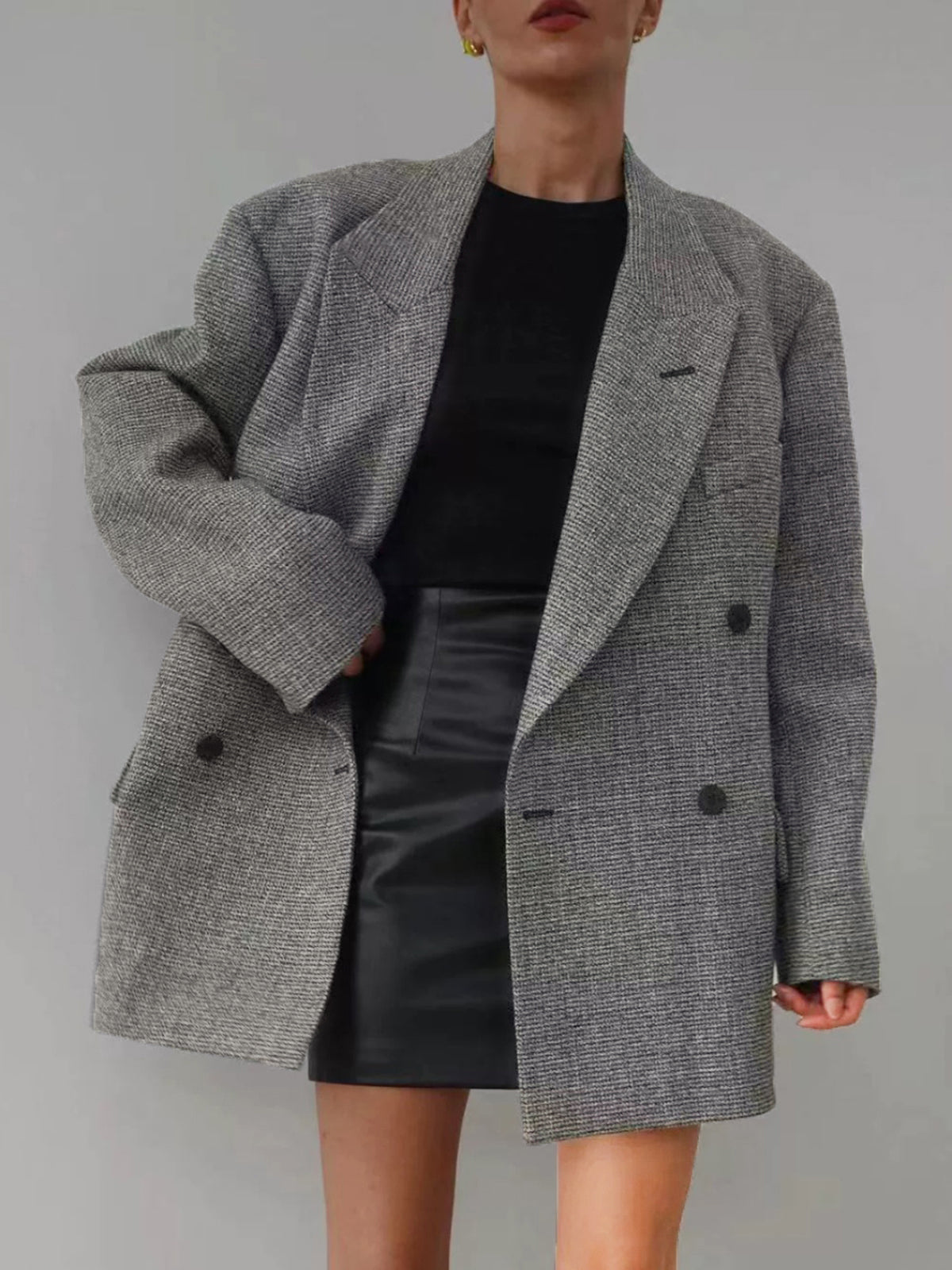 Kuşaklı Yün Karışımlı Ekose Blazer