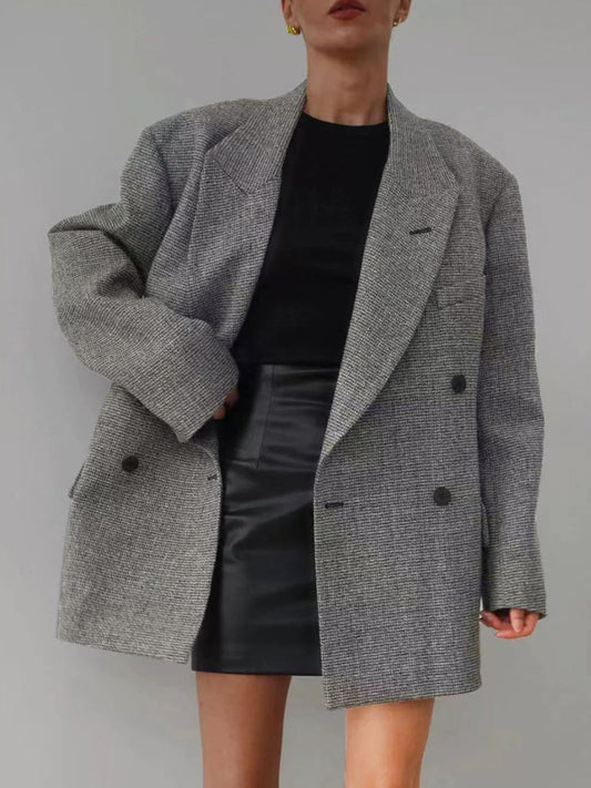 Kuşaklı Yün Karışımlı Ekose Blazer