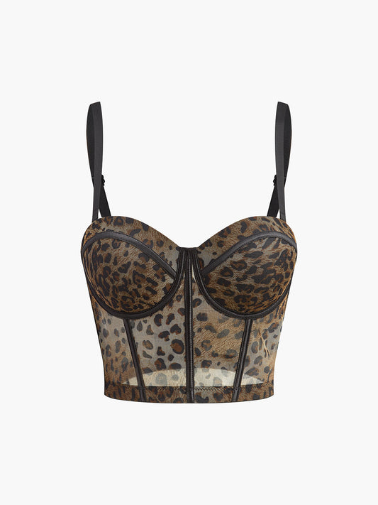 Yarı Transparan Leopar Desenli Korse