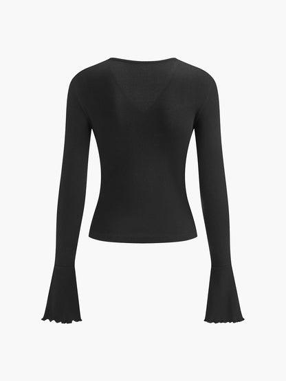 Semi-Sheer V-Neck Mesh Detaylı Bluz