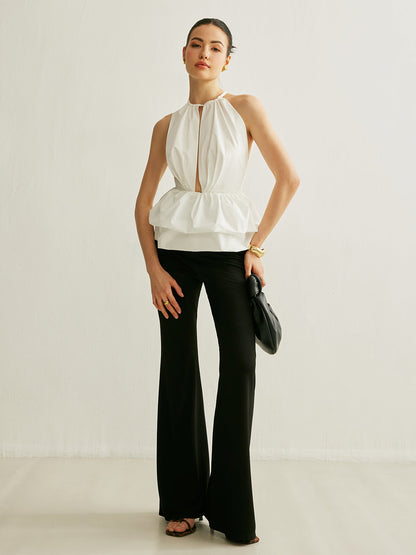 Anahtar Delikli Yaka Peplum Bluz