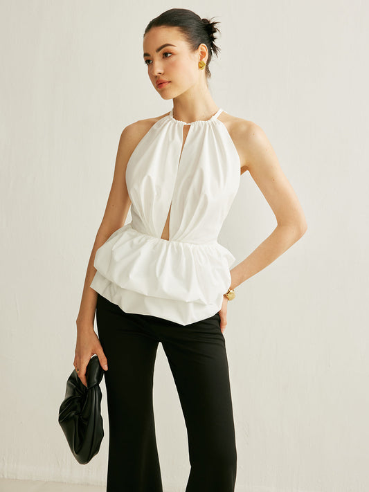 Anahtar Delikli Yaka Peplum Bluz