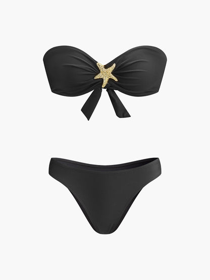 Göz alıcı Deniz Yıldızı Süslemeli Bandeau Bikini ve Zarif File Etek