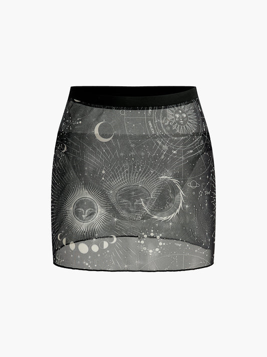 Astroloji Desenli Şeffaf Etek