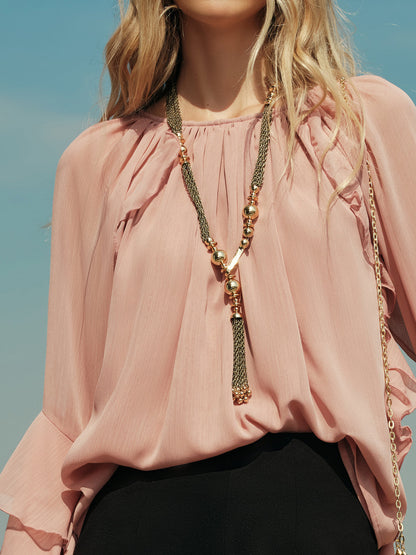 Şık Metal Boncuk ve Püskül Kolye