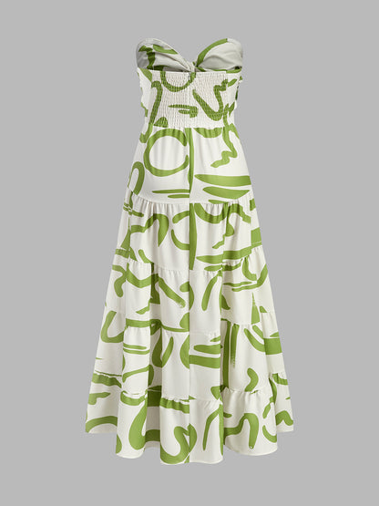 Önü Büzgülü Straplez Piliseli Maxi Elbise