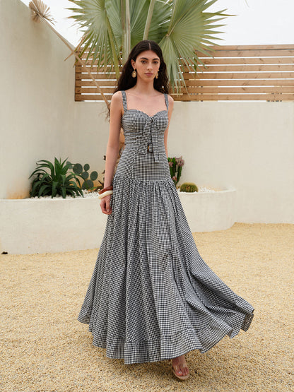 Kareli Kuşaklı Kolsuz Elbise