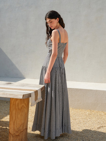 Kareli Kuşaklı Kolsuz Elbise