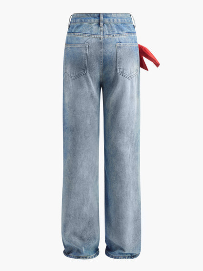 Orta Bel Fiyonk Detaylı Kot Pantolon