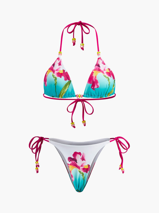 Çekici Çiçekli Boncuklu Bikini Takımı