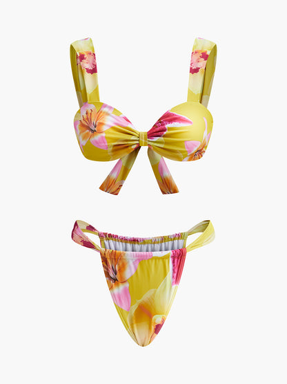 Çiçek Desenli Jarse Bikini Takımı - Yaz Stilini Kucaklayın!