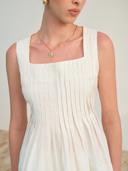 Kare Yaka Pileli Şort Takımı