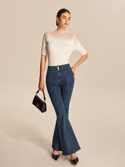 Şeffaf Fitilli Yarım Balıkçı Yaka Üst