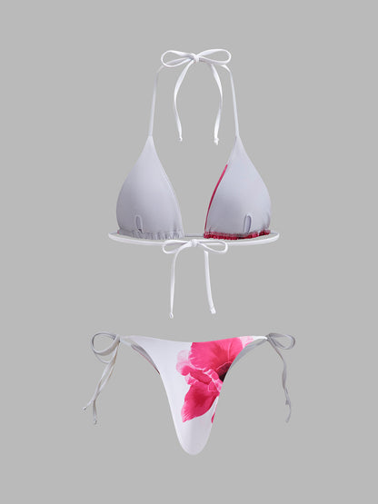 Cazip Çiçekli Bikini Seti, Şeffaf Etek ile Birlikte