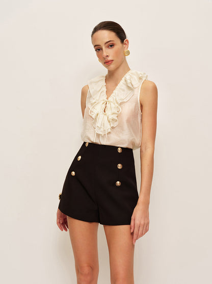 Yüksek Belli Çift Sıra Düğmeli Şort
