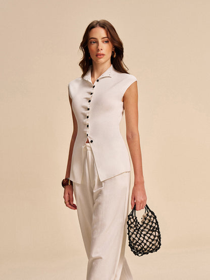 Önden Düğmeli Kolsuz Triko Hırka