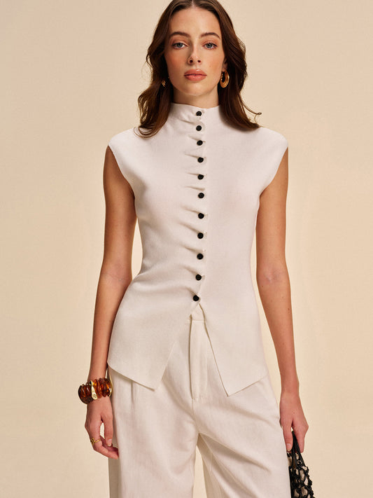 Önden Düğmeli Kolsuz Triko Hırka