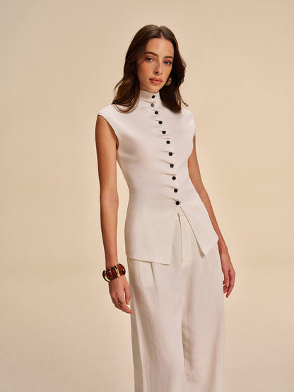 Önden Düğmeli Kolsuz Triko Hırka