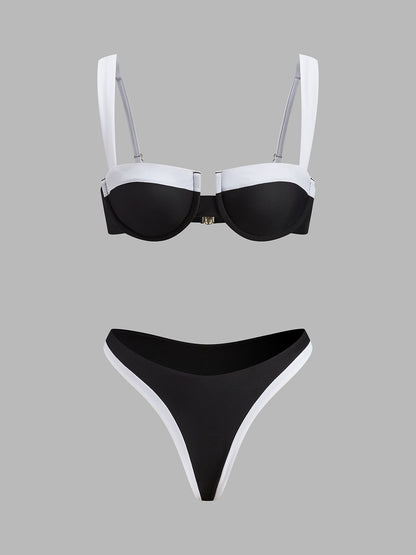 Şık Kontrast Süslemeli Kesik Bikini Takımı