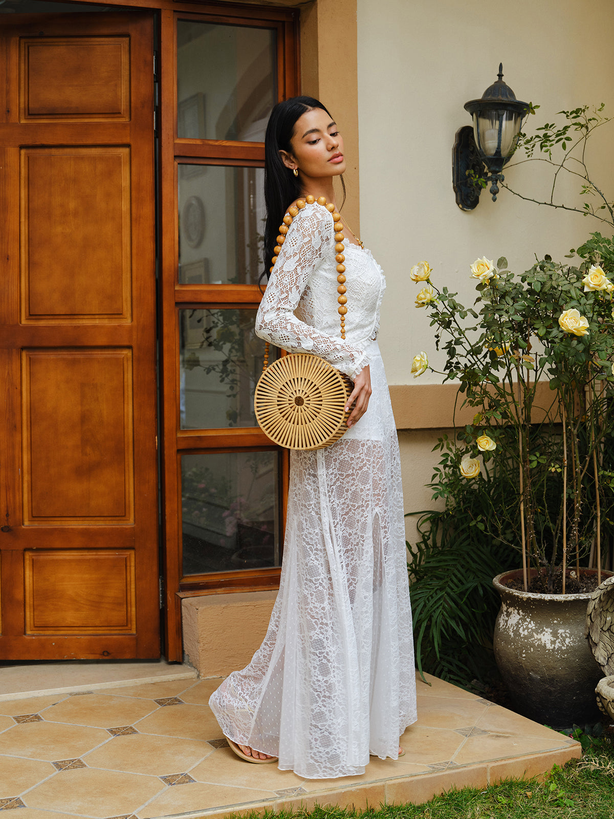 Orta Bel Yarı Şeffaf Dantel Etek