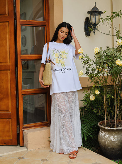 Orta Bel Yarı Şeffaf Dantel Etek