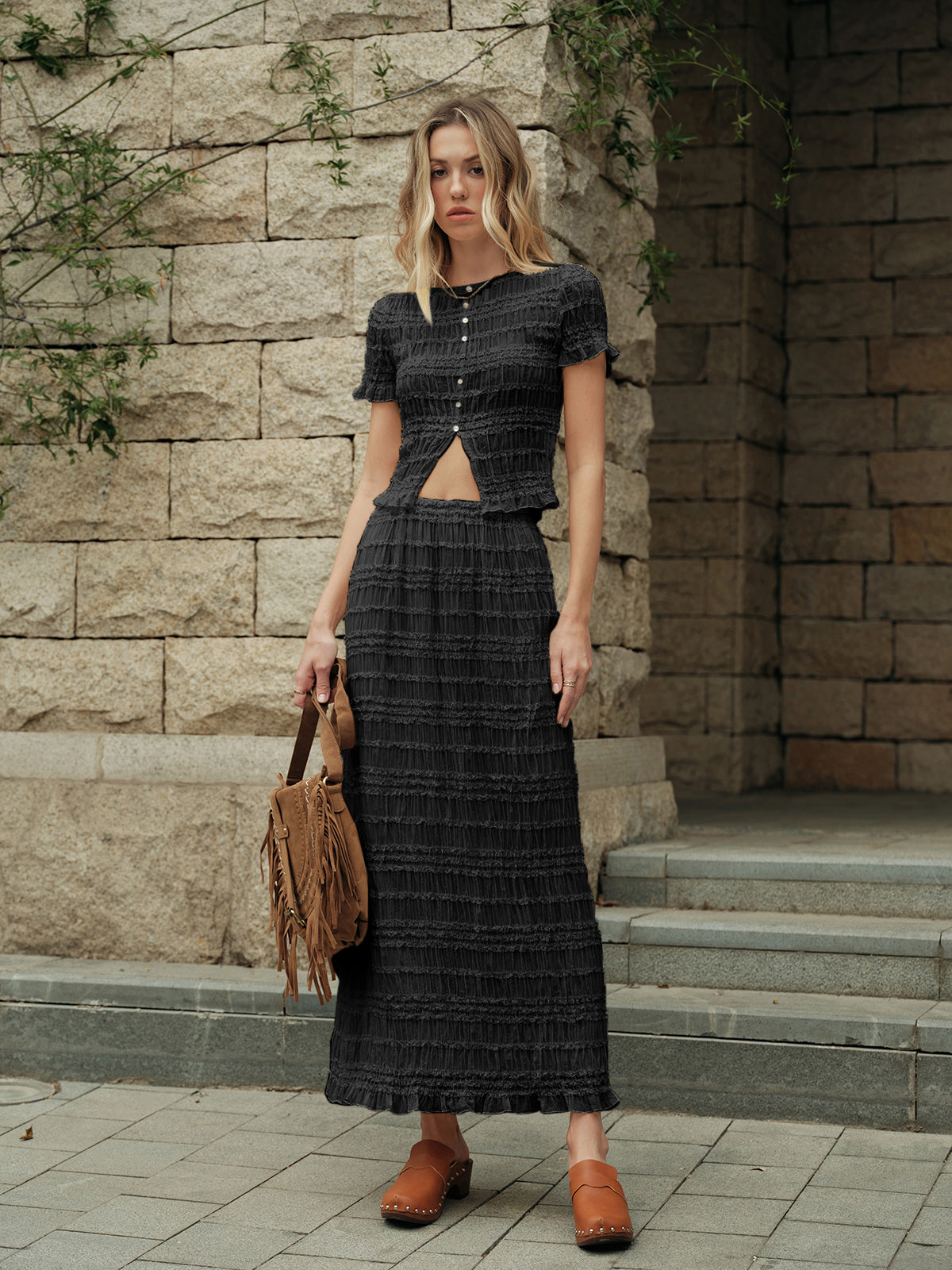 Fırfırlı Crop Top Etek Takımı