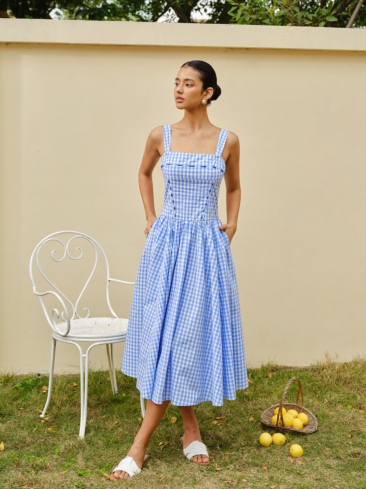 Bağlamalı Kare Desenli Korse Elbise