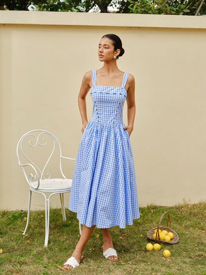 Bağlamalı Kare Desenli Korse Elbise