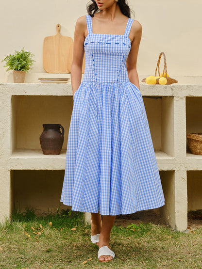 Bağlamalı Kare Desenli Korse Elbise