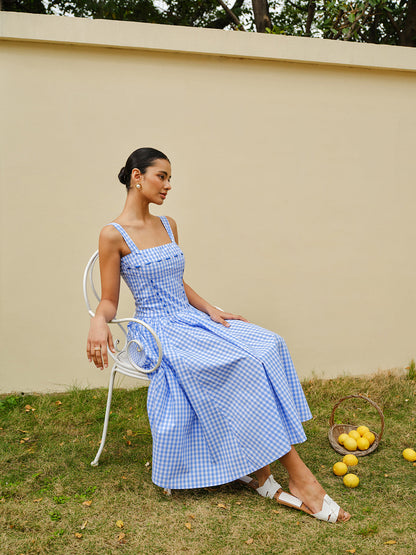 Bağlamalı Kare Desenli Korse Elbise