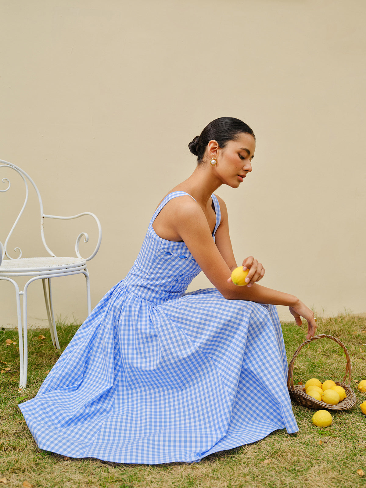 Bağlamalı Kare Desenli Korse Elbise